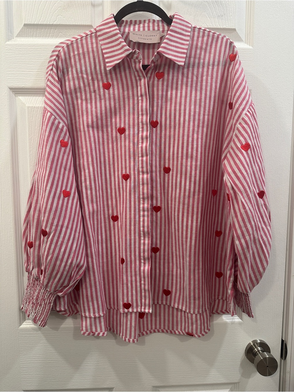 White | Closet Elements Striped Button-Down Shirt with Heart Embroidery Size XL